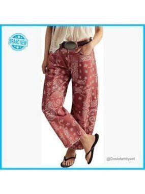 Floral Print Barrel Leg Jeans Y2K Patchwork Wide Leg Mid Rise Boyfriend Fit